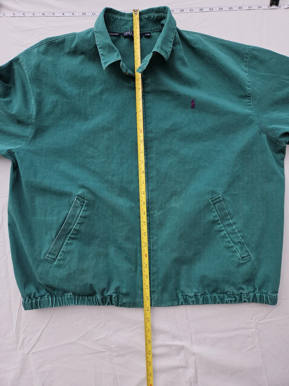 Rare Polo Ralph Lauren Green 100%cotton Zip Jacket XL Flip Collar Made In Canada